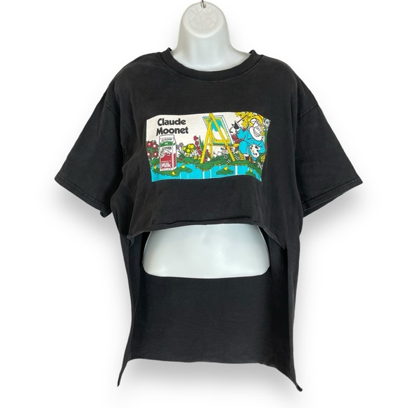 Vintage Tops - Black Claude Moonet Shirt Clo the Cow Artist Mullet Crop T-Shirt Funny Graphic